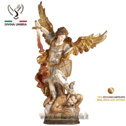 Statua San Michele Arcangelo in legno finitura oro zecchino