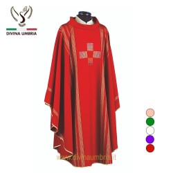 Red chasuble out of wool fabric with Crosses embroidery