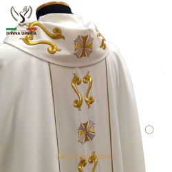 White Chasuble with gold thread embroidery on the neck