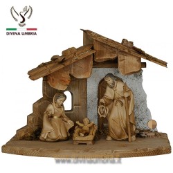 Nativity set wooden statue - The Holy Family in the hut