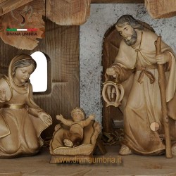 The Holy Family in the hut - Nativity set wooden statue