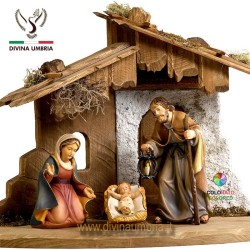 Nativity set wooden statue - The Holy Family in the hut