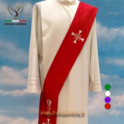 Red stole for Deacons in pure wool and embroidery